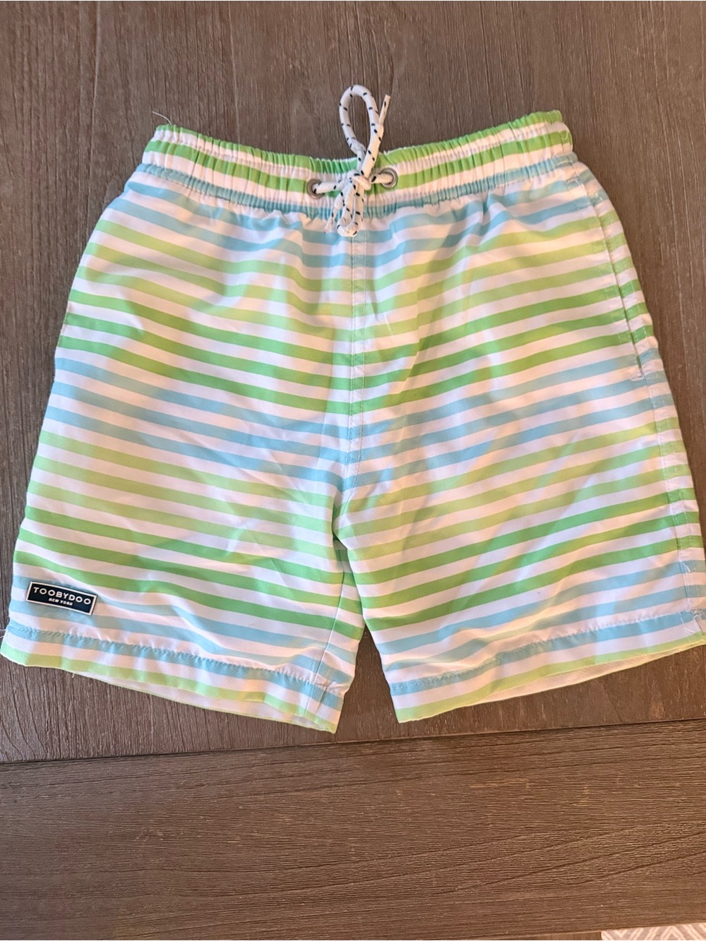 Toobydoo Boy’s Swim Trunks Striped Blue Green White Size 5/6